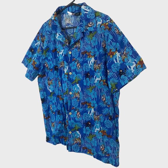 Marvel Avengers Tropical Hawaiian Shirt Blue Men's Large Short-Sleeve Button-Up - Picture 3 of 11